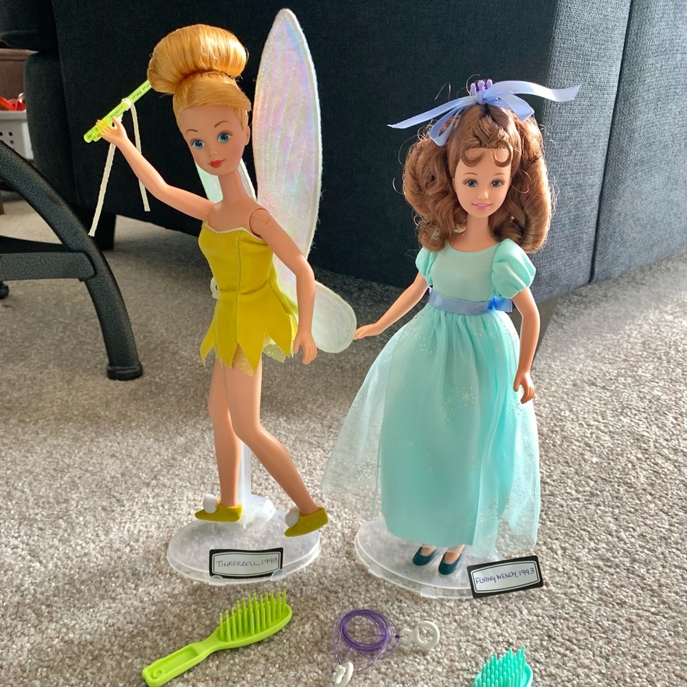 Tinkerbell & Flying Wendy dolls from 90’s vintage Mattel